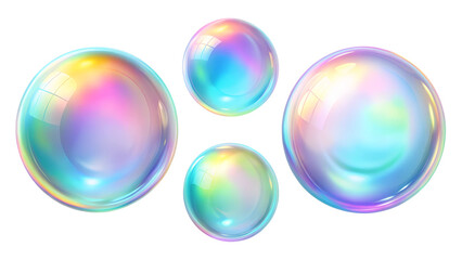 Set of 3D Iridescent Holographic Bubble Shapes with Gradient Pastel Design Elements: Isolated on White Background in PNG Format