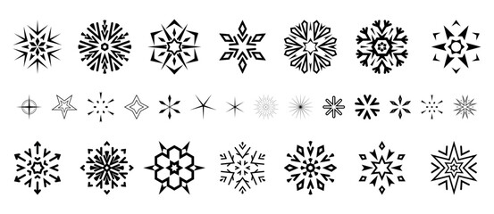 Snowflakes icon collection. Graphic modern black and white ornament.