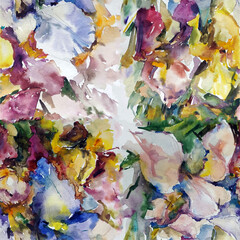 Abstract bright colored decorative background . Floral pattern handmade . Beautiful tender romantic bouquet of rose flowers , made in the technique of watercolors from nature.