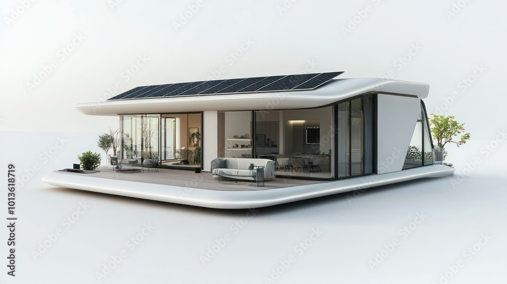 Wall mural Modern Futuristic Home with Solar Panels and Patio