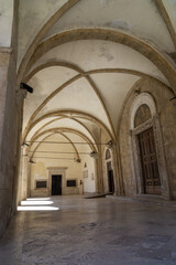 The portico with the access portals to the Cathedral of Santa Maria Assunta, Rieti, Italy