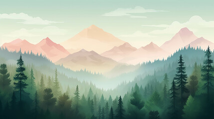 Obraz premium Serene Forest Landscape in Watercolor Style
