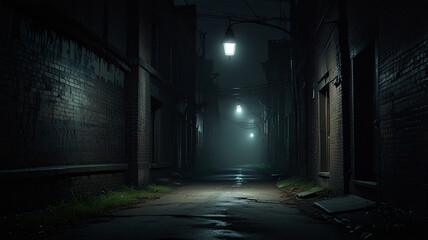 Dark Misty Alley with Flickering Lights