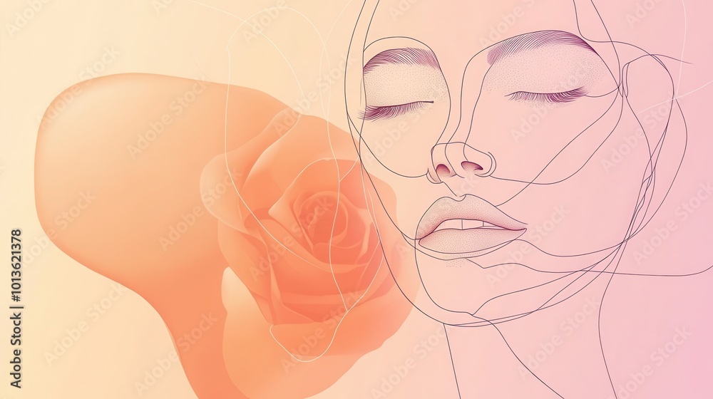 Aufkleber the artwork features a delicate line drawing where a rose petal flows into the gentle outline of a w