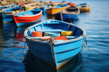 Colorful Small Boats Neatly Arranged the Coast