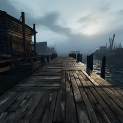 Obraz premium Weathered Wooden Docks the Water at Dusk