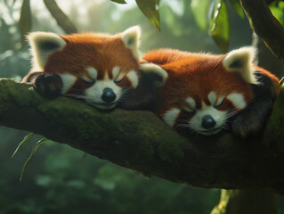 Panda rossi che dormono