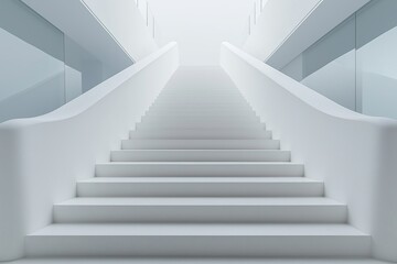 A minimalist modern staircase leading to a bright, airy upper level in a contemporary building