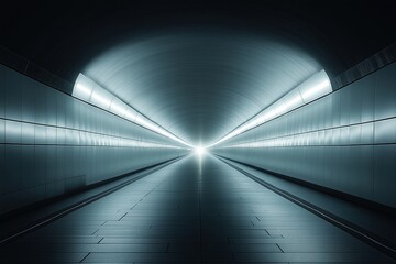 Mysterious tunnel illuminated by soft light at the end inviting exploration