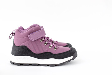 children's teenage s warm winter boots lilac color isolated photo on white background
