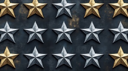 Obraz premium Metal stars pattern with gold and silver colors on dark background