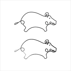 Hippo in continuous line art drawing style. Black line sketch on white background. Vector illustration design. suitable for tattoo inspiration. Ep 10