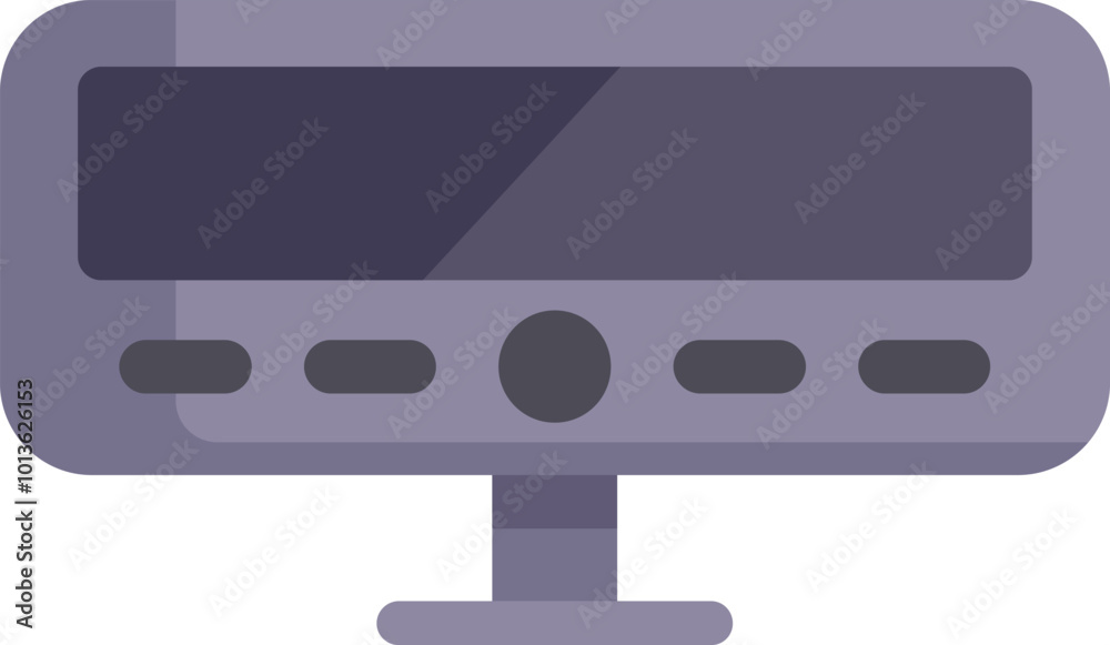 Poster car audio system with display, buttons and a large circular button in the center