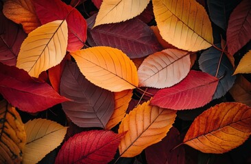 Close-up of colorful autumn leaves showcasing vibrant shades on the ground