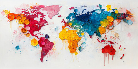 World Map in Oil Painting, Colorful and Detailed with Dreamy Whimsy