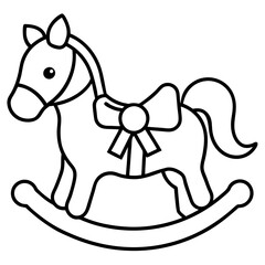 A rocking horse with a festive bow