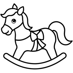 A rocking horse with a festive bow