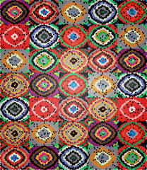 Bright background with a stained glass or mosaic effect.