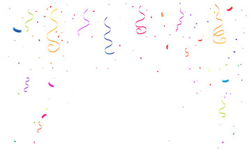 Happy Birthday Background With Colorful Confetti And Ribbon Falling. Celebration Banner. Party Backdrop. Vector Illustration