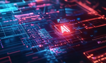Obraz premium AI symbol on a glowing digital circuit board.
