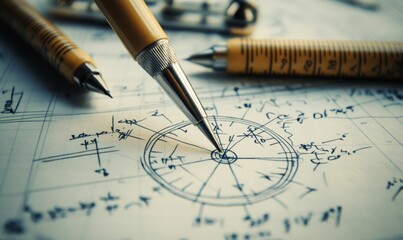 Pencils on a paper with a circle design.