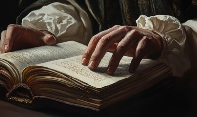 Obraz premium A person's hand delicately turning a page of a book.