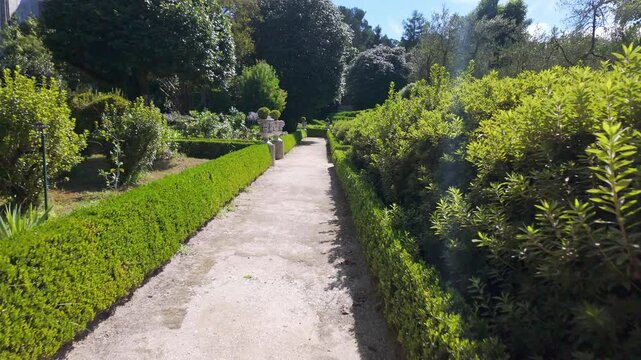 Wonderful path in the French style garden of the Pazo de Oca palace, Galicia, Spain.