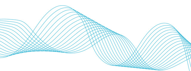 Wavy lines swoosh on a white background. Luxury, beauty, and thin curves swirl like a flowing stream with digital frequency. Modern art, technology, motion graphics.Wave lines for banners, template