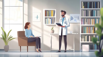 A doctor reviews a diagnosis with a patient, offering clarity and guidance in a well-lit and serene consultation room. Generative AI