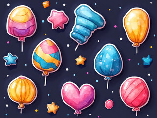 Fun New Year's Day 2025 digital stickers and emojis pictures with bright and playful designs for use in social media and messaging apps