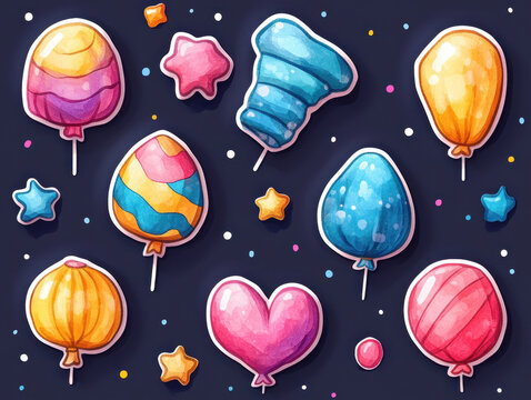 Fun New Year's Day 2025 digital stickers and emojis pictures with bright and playful designs for use in social media and messaging apps