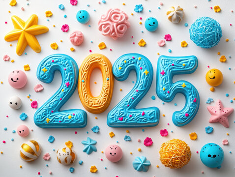 Fun New Year's Day 2025 digital stickers and emojis pictures with bright and playful designs for use in social media and messaging apps