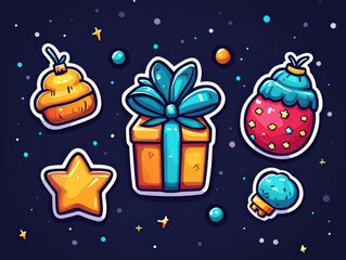 Fun New Year's Day 2025 digital stickers and emojis pictures with bright and playful designs for use in social media and messaging apps