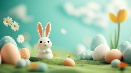 Easter background with eggs and rabbit