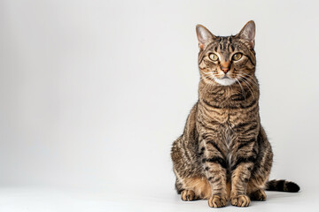 A cat is sitting on a white background