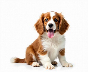 Adorable Kooikerhondje Puppy with Floppy Ears Sitting on White Background