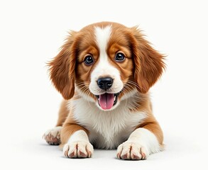Adorable Kooikerhondje Puppy with Floppy Ears Sitting on White Background