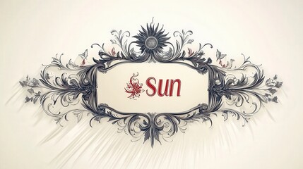 Ornate floral frame with the word sun in red script