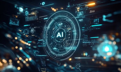 AI interface with blue and yellow lights.