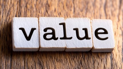 Fototapeta premium The significance of letters forming the word value on wood surface