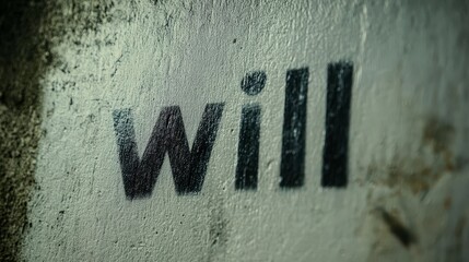 Word "will" painted on a textured concrete surface outdoors