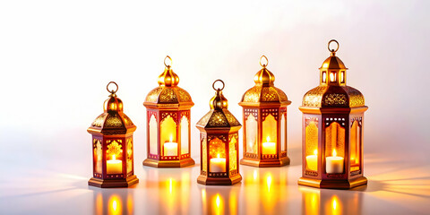 Flat Glossy Diwali Lanterns Glowing in the Night - Vibrant Festival Colors Creating a Joyful Atmosphere - Vector Illustration