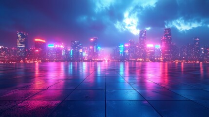 Vibrant Cityscape with Glossy Floor and Open Air