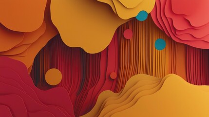 Abstract Paper Cutout Art with Red, Orange, and Yellow Shapes and Stripes