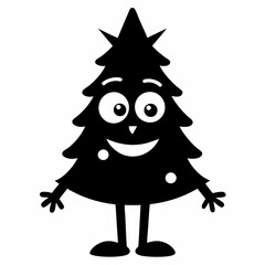 Funny Christmas Cartoon Tree Black silhouette