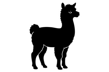 Alpaca Silhouette with Fluffy Body and Curious Stance Vector Illustration