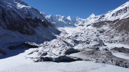 Fototapeta premium Aerial View of the Majestic Xianggelila Glacier in Winter, Tibet