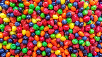 Fototapeta premium A colorful background of mixed candy and fruit shaped candies.