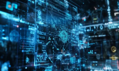 Obraz premium Blue digital interface with data and text.