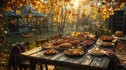 Rustic Outdoor Thanksgiving Feast with Autumn Decor